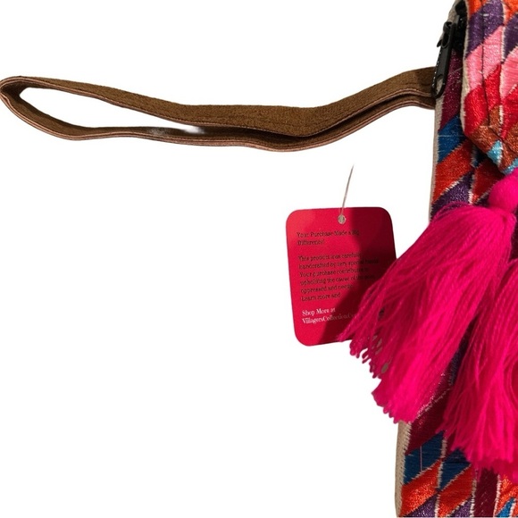 Ethnic Boho Large Clutch Suede Wristlet Bag Handmade Embroidery Tassels Indi NEW - Picture 6 of 16